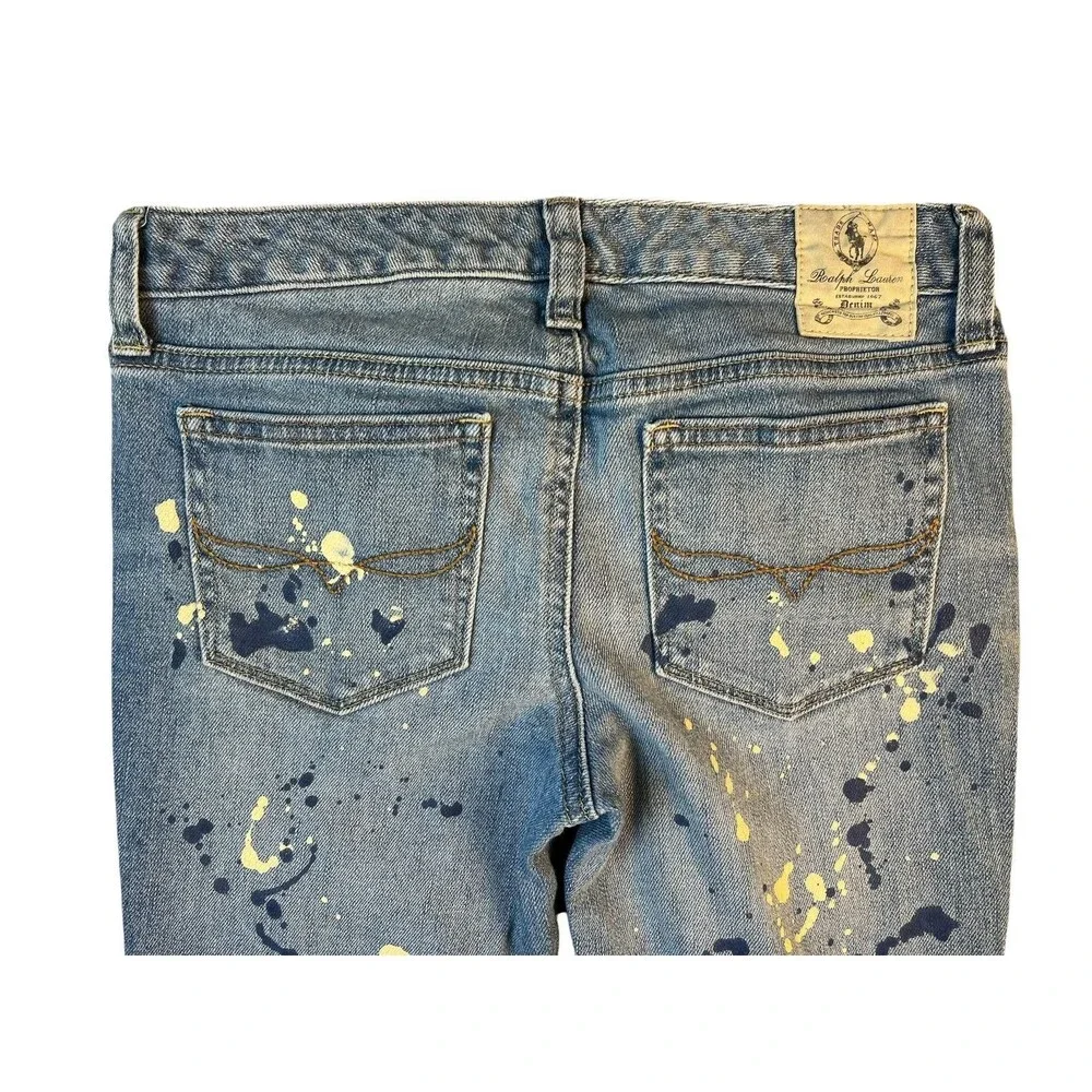 Ralph Lauren Girls Paint Splattered Bowery Skinny Jeans Youth Size 12 BTS